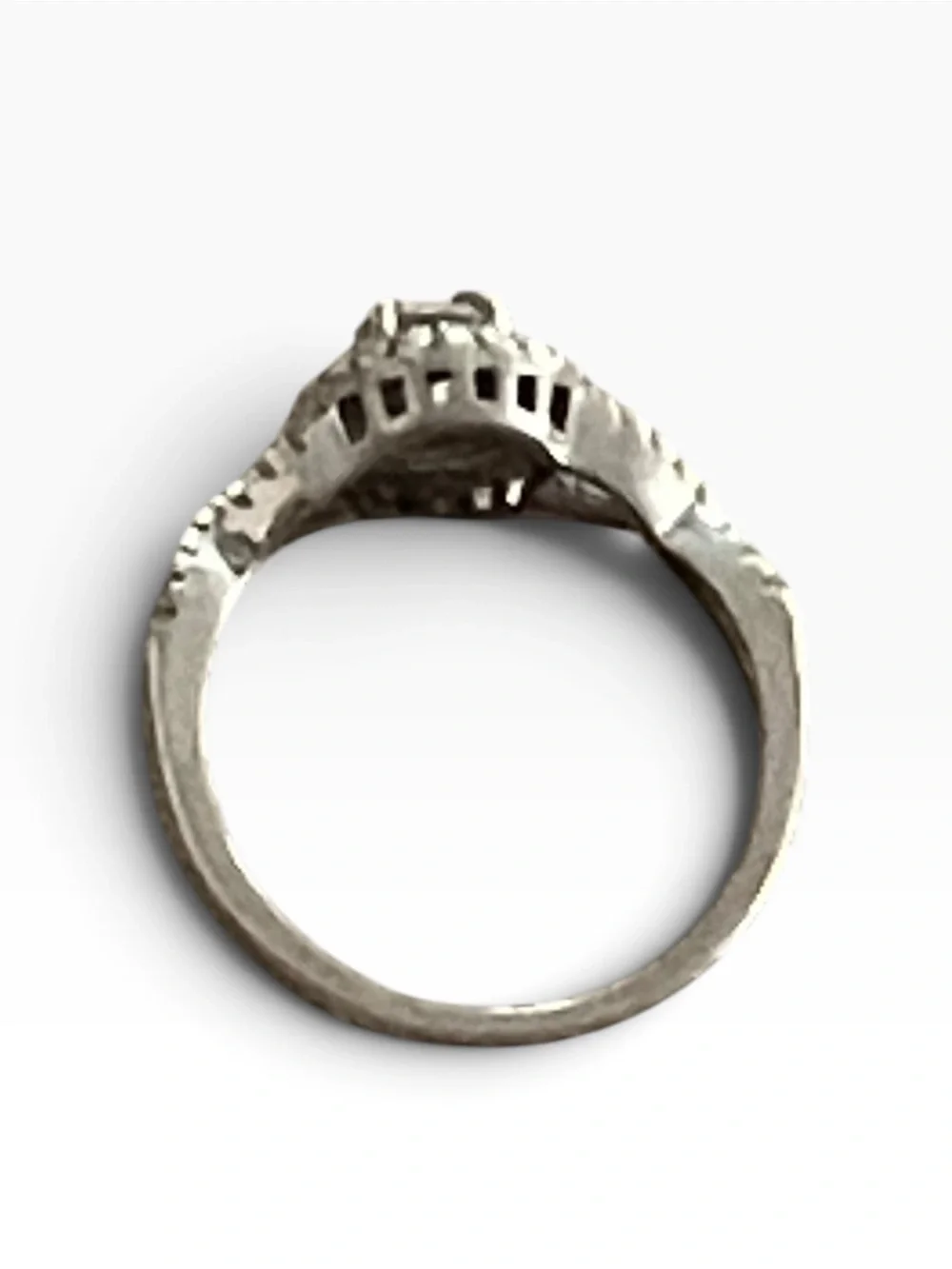 Vintage Sterling Silver Floral Halo Ring with Central Stone